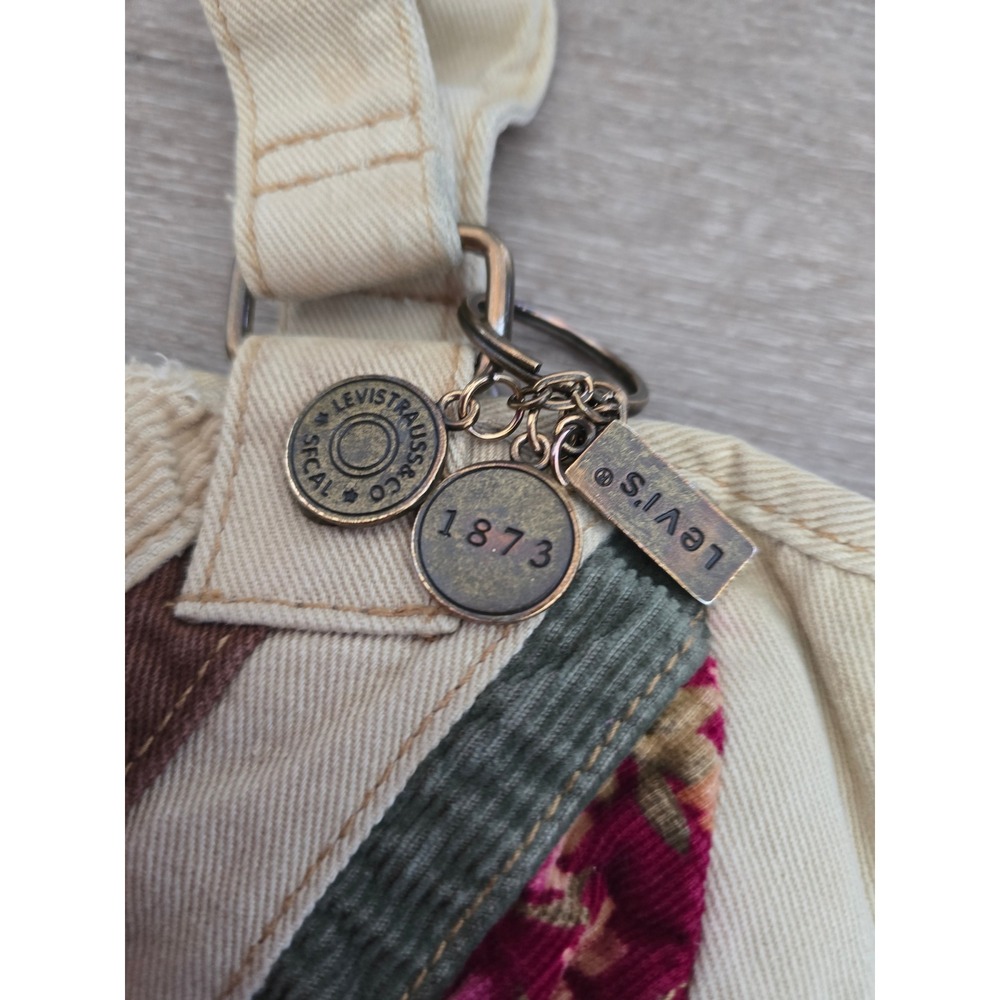 Levis Vintage Patchwork Denim Tote Bag Cream Floral Corduroy Chevron 1873 Charms - Picture 2 of 6